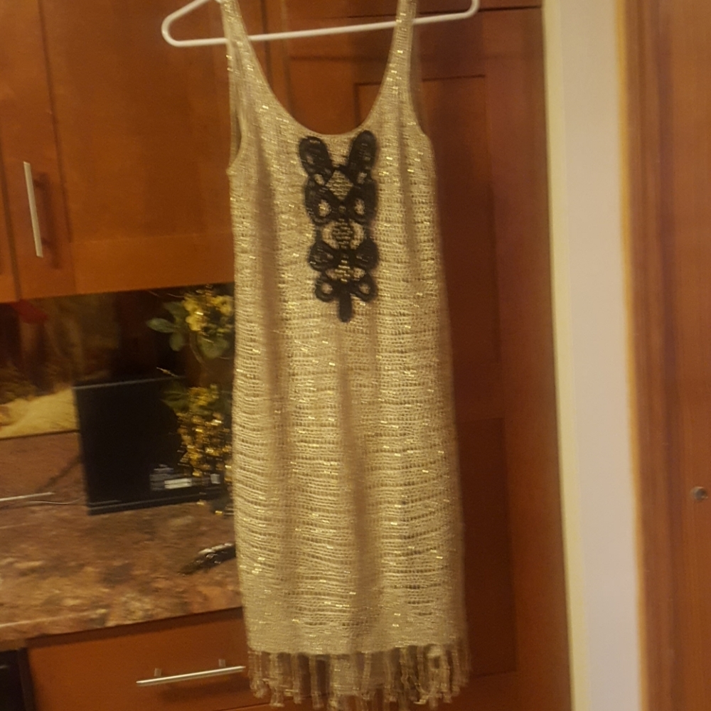 Free People gold knit fringe dress
